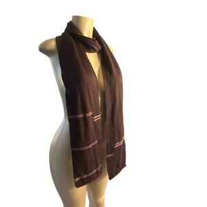 SmartWool Merino Wool Scarf Wrap Gray Red Stripe Winter Snow Ski